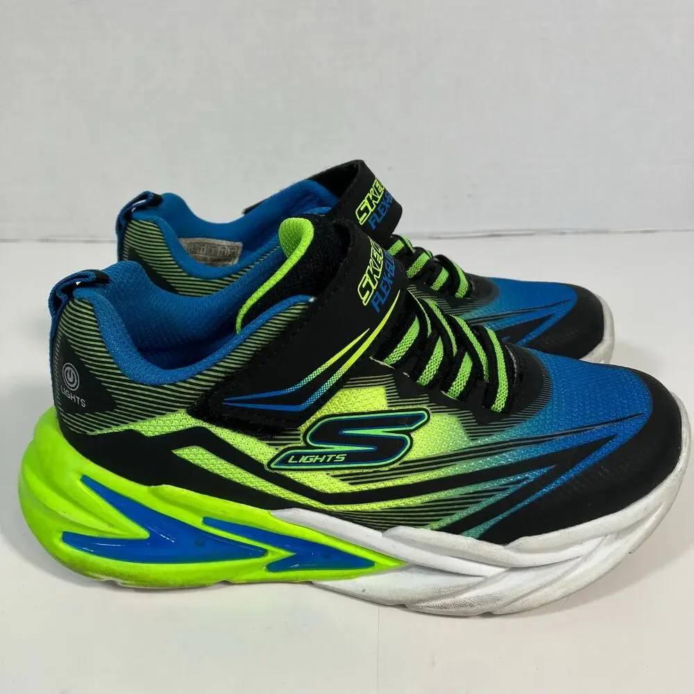 Skechers Little Boys 12 S Lights Flex-Glow Ultra Sneakers Black Lime Green Blue